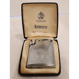 Ronson Varaflame Lighter w/ Case Vintage 1960s Silver Chrome England